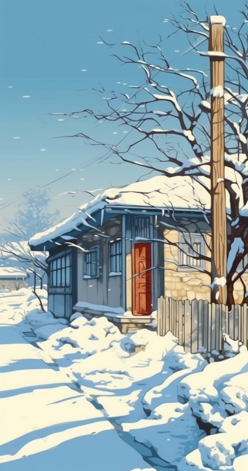 卡通手绘大雪房屋树木插画,插画/手绘图,插画/手绘图库,插画/手绘图下载,插画/手绘